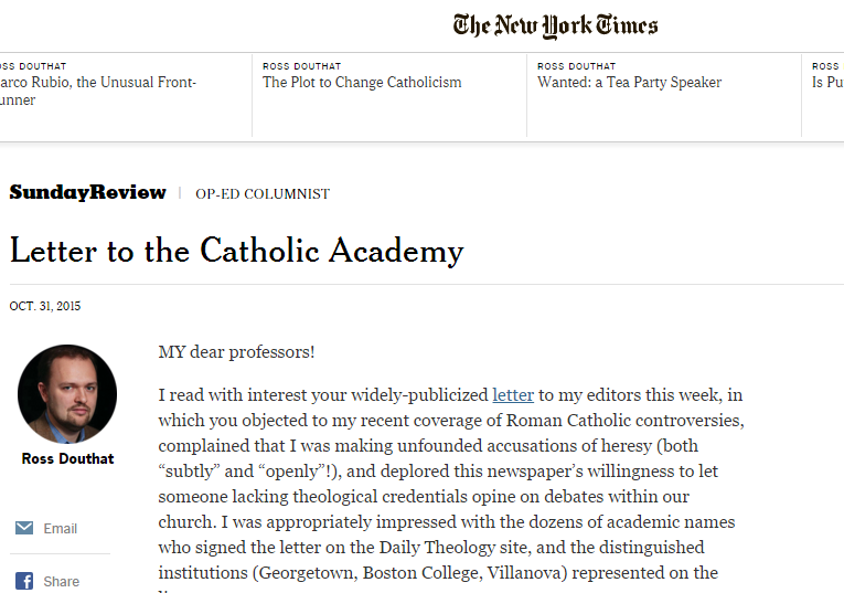 Letter to the Catholic Academy   The New York Times